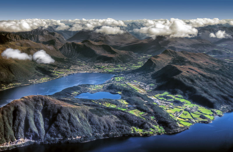 norwwegian coast from an airplane aerial from above