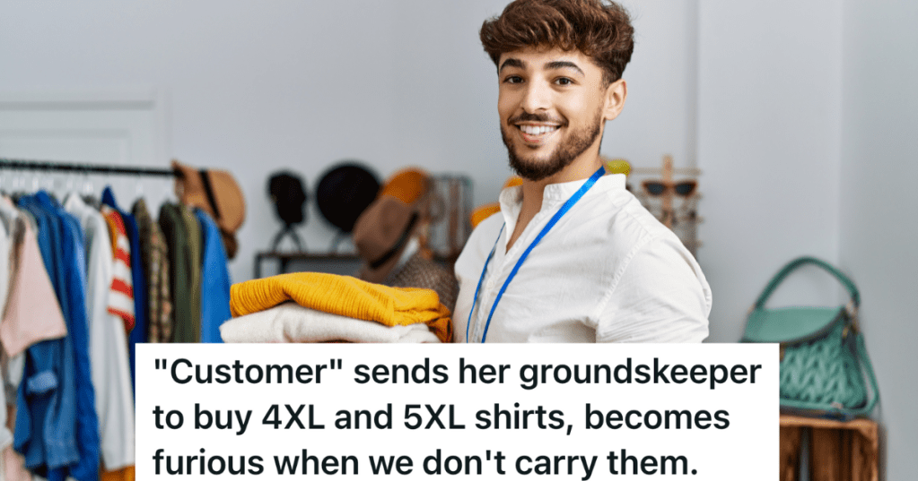 salesman holding a stack of clothing