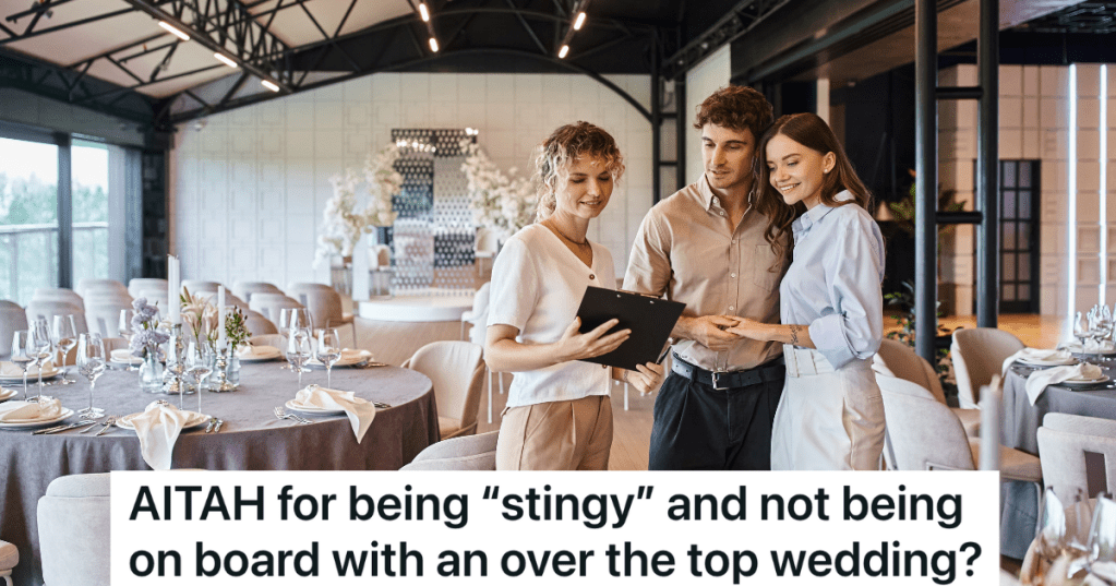 engaged couple looking at a wedding venue