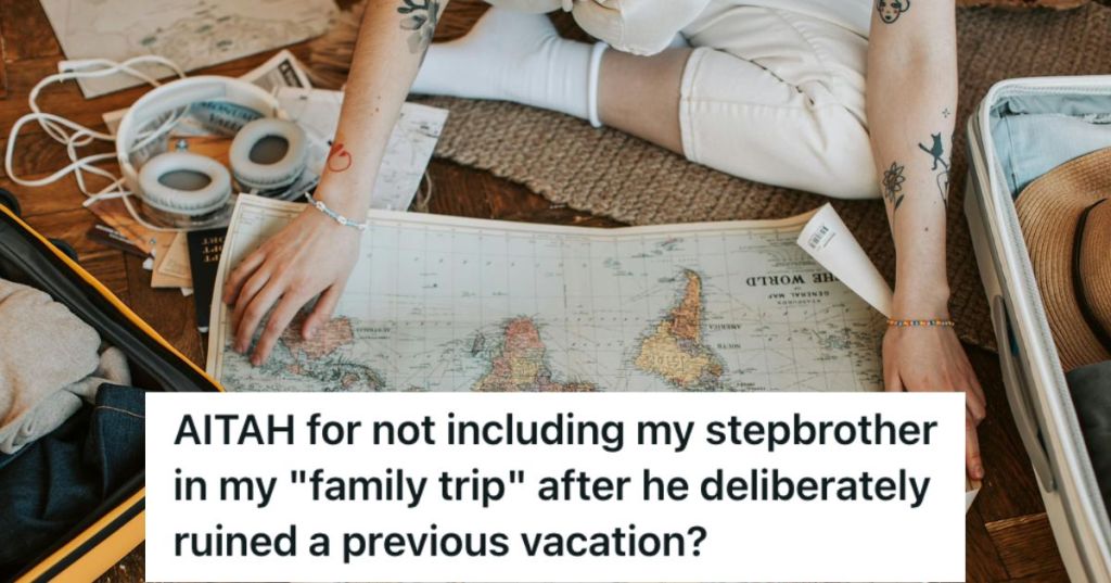 Woman preparing for a trip with her map, luggage, and other travel accessories
