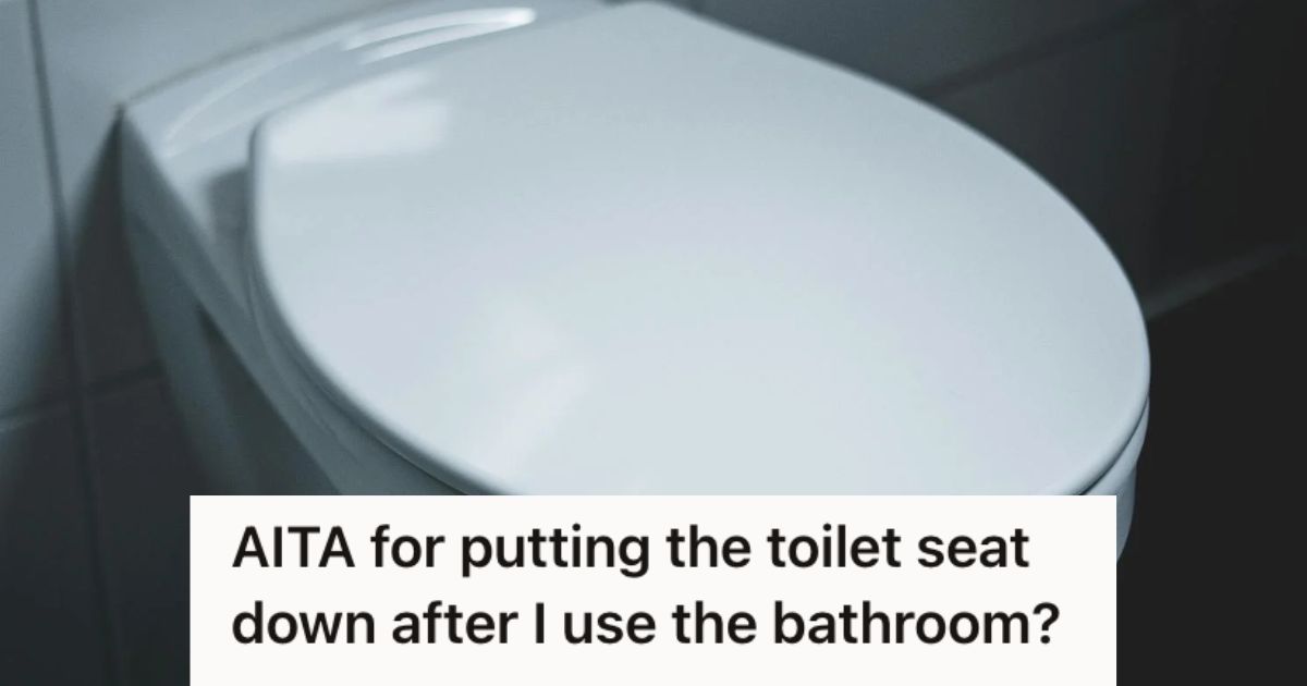 A toilet seat with the lid closed