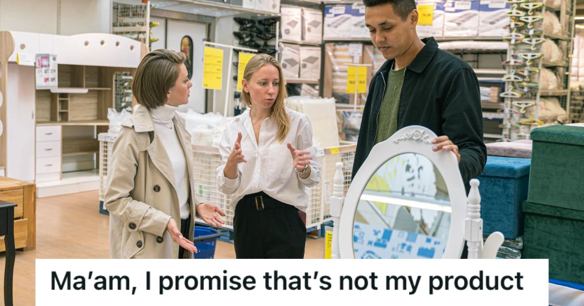 Store employee explaining their product to shoppers