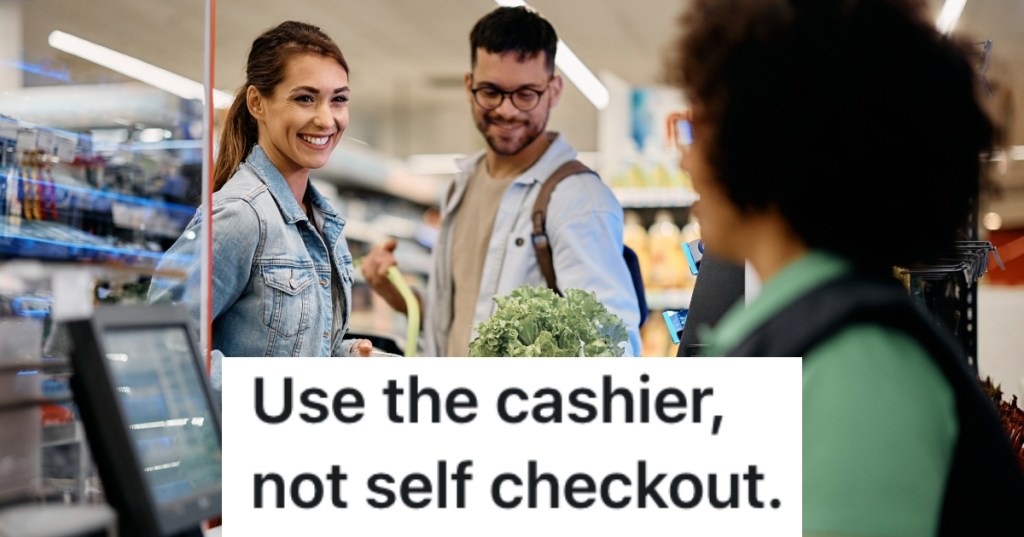 woman checking out at a grocery store